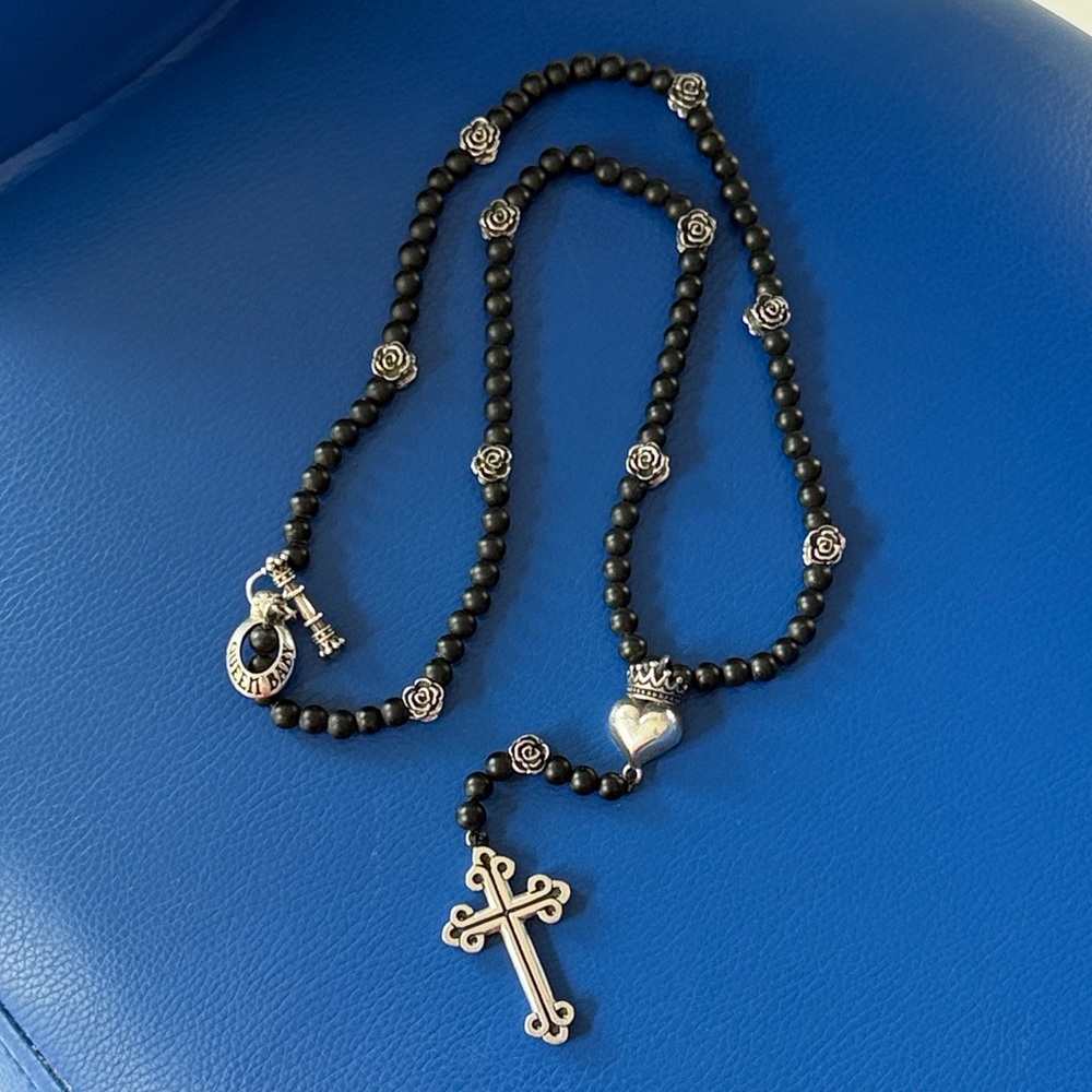 King Queen Baby RARE Mitchell Binder Sterling Silver Onyx 10-Rose Toggle Rosary